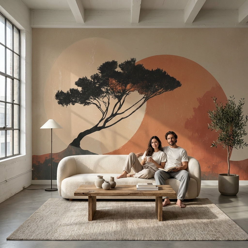 Tree Silhouette Wallpaper Abstract Modern Wall Decor