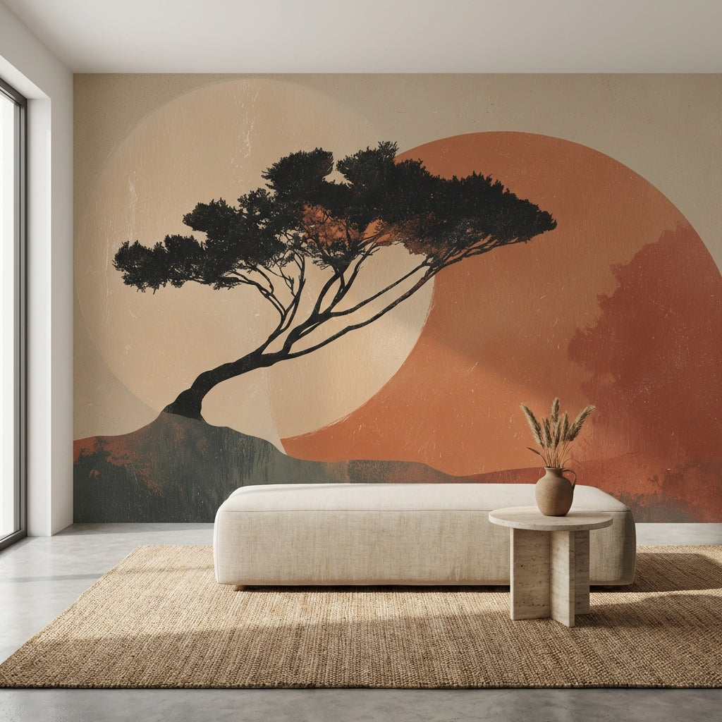 Tree Silhouette Wallpaper Abstract Modern Wall Decor
