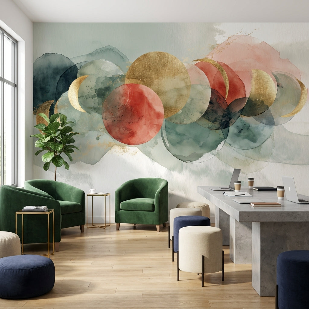 Geometric Wallpaper Golden Look Circles Wall Mural