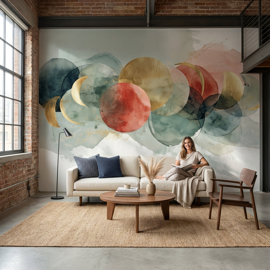 Geometric Wallpaper Golden Look Circles Wall Mural