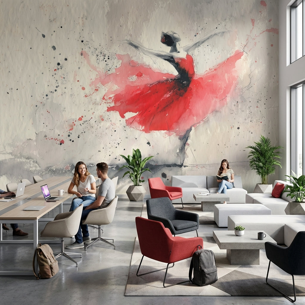 Ballerina Wallpaper Watercolor Red Dress Removable Wall Decor
