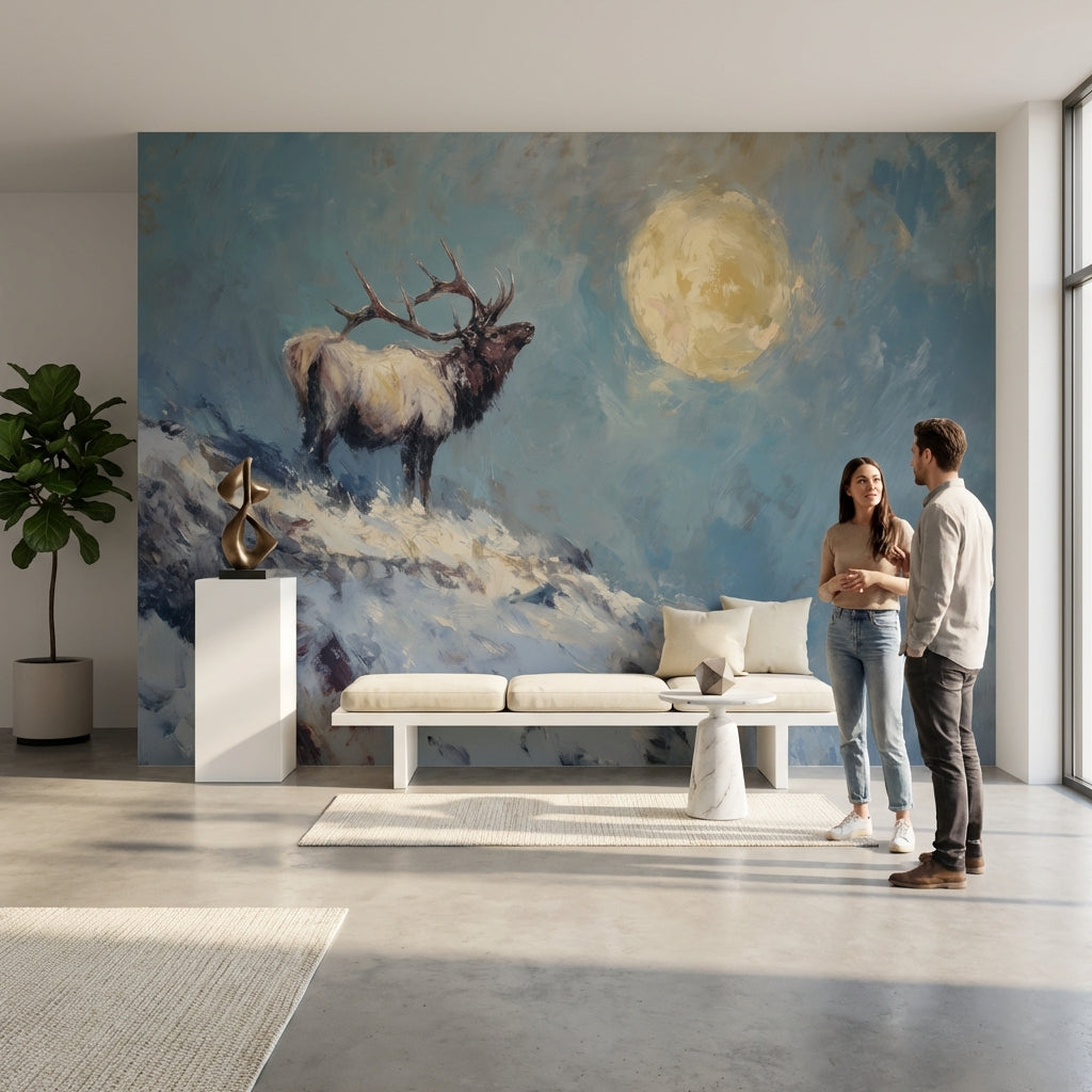 Elk Landscape Wallpaper Moon Removable Snow Wall Mural
