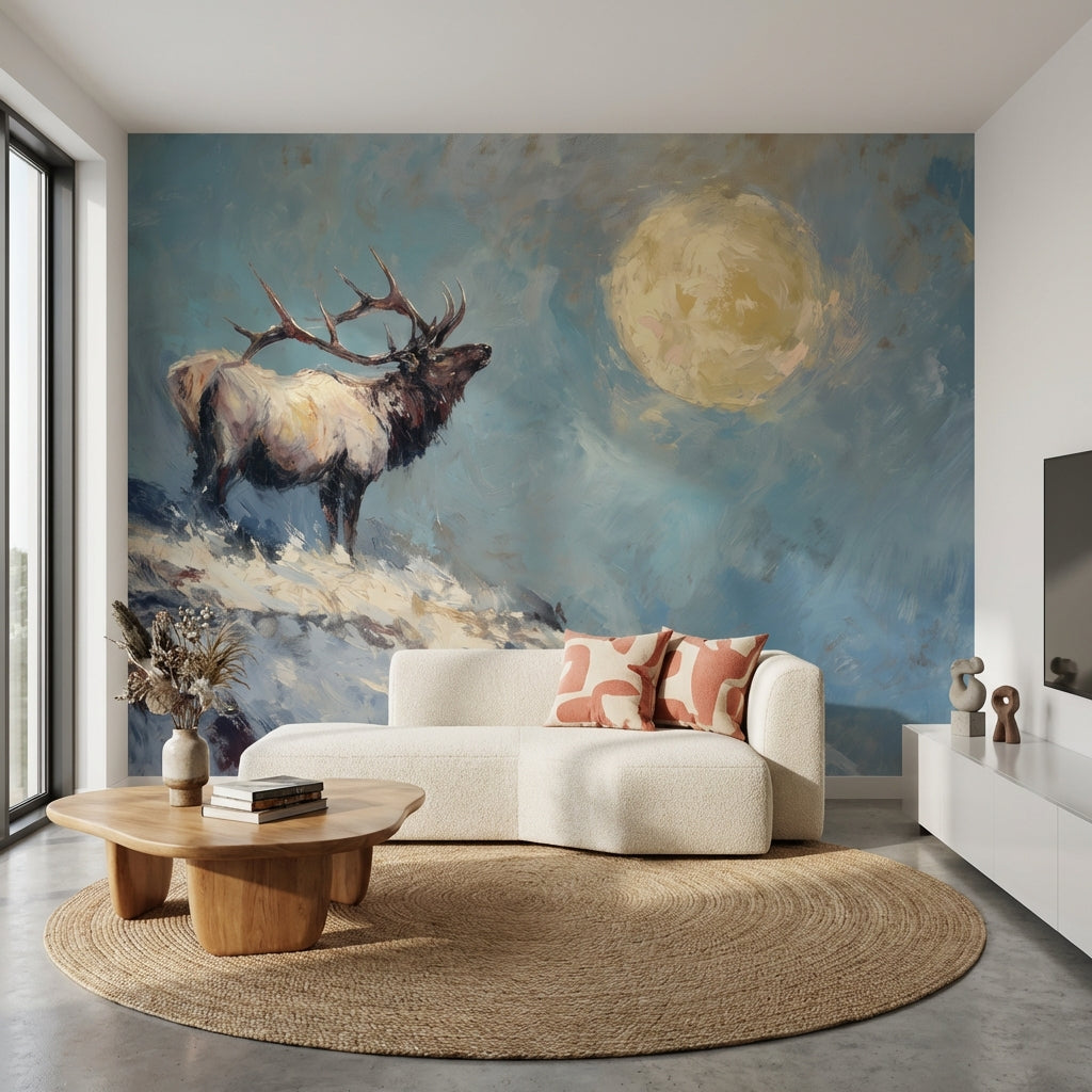 Elk Landscape Wallpaper Moon Removable Snow Wall Mural