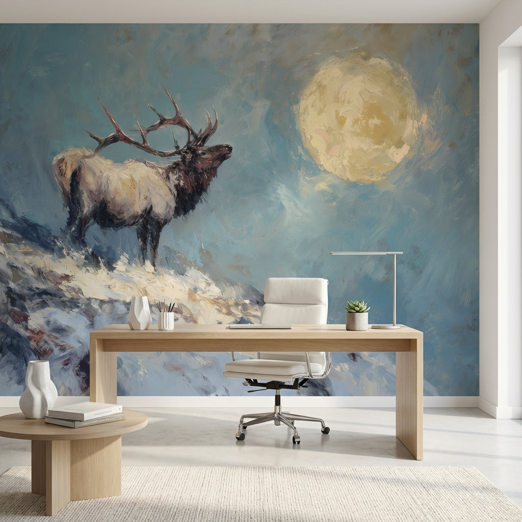 Elk Landscape Wallpaper Moon Removable Snow Wall Mural