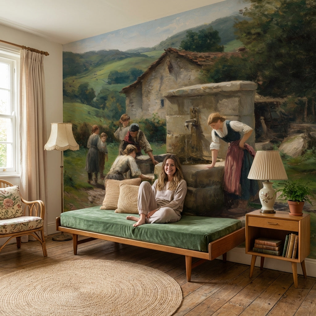 Countryside Wallpaper Vintage Removable Green Wall Mural