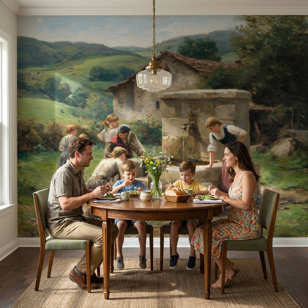 Countryside Wallpaper Vintage Removable Green Wall Mural