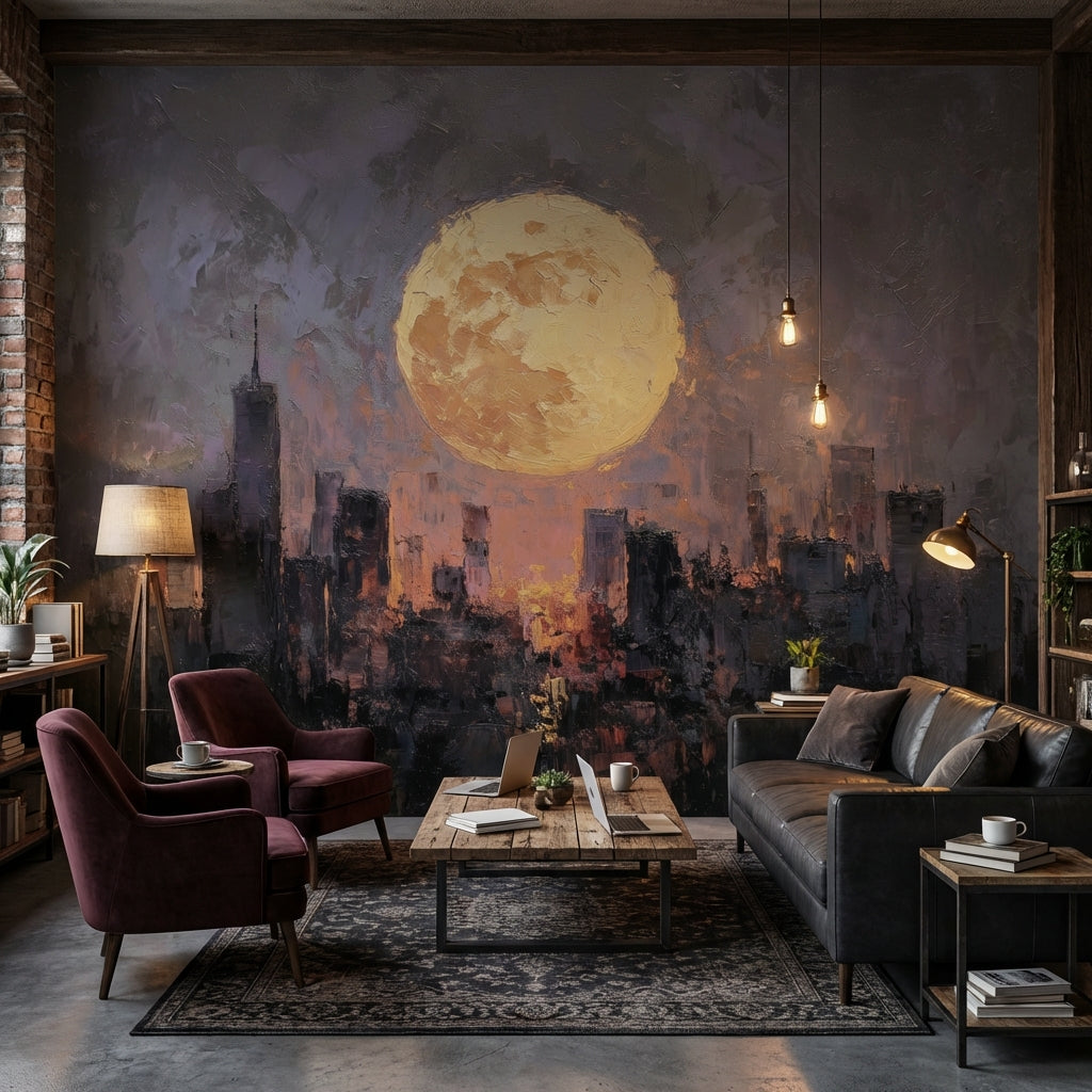 Cityscape Wallpaper Moon Removable Skyline Wall Mural