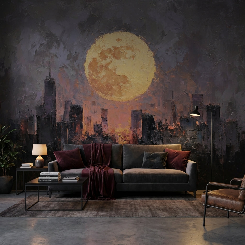 Cityscape Wallpaper Moon Removable Skyline Wall Mural
