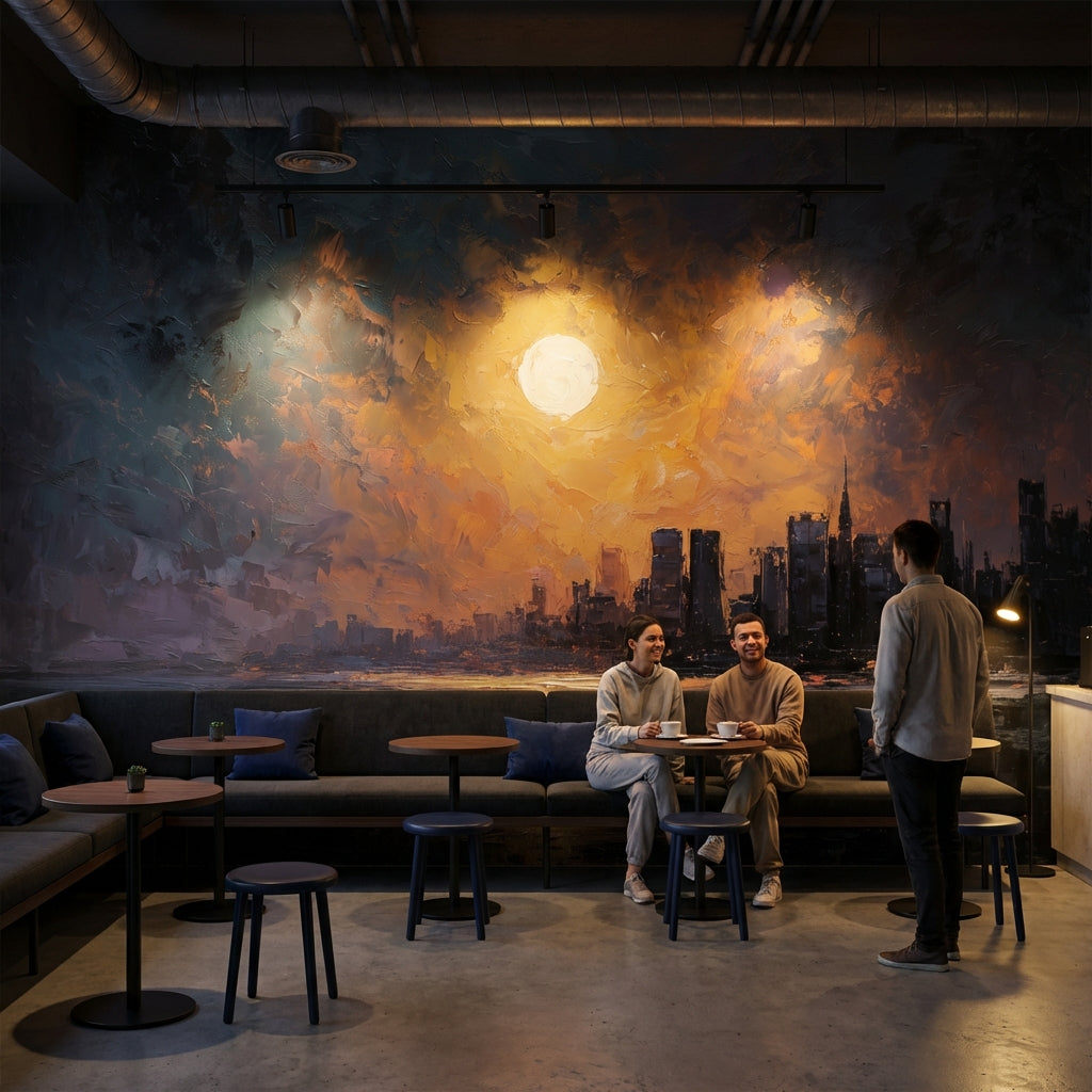 Cityscape Wallpaper Sunset Abstract Removable Wall Decor