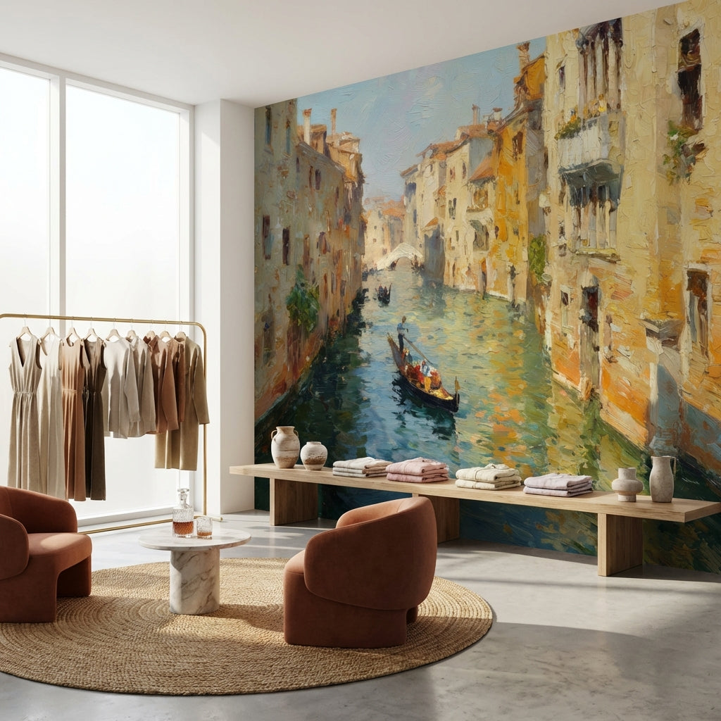 Venice Canal Wallpaper Gondola Impressionistic Wall Decor