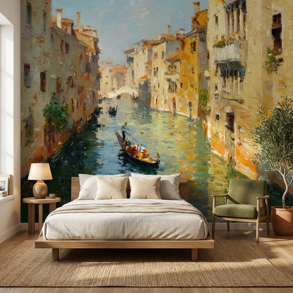 Venice Canal Wallpaper Gondola Impressionistic Wall Decor