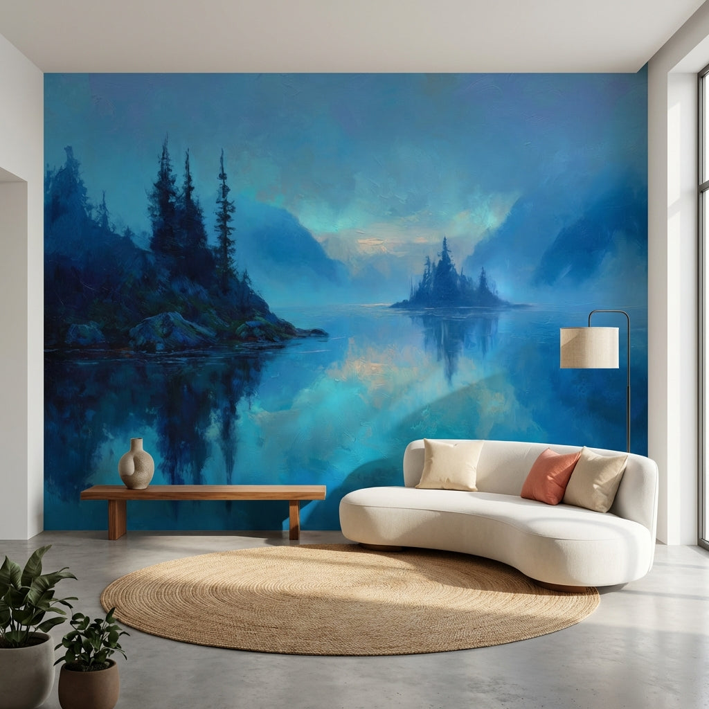 Misty Lake Wallpaper Trees Removable Reflection Wall Mural