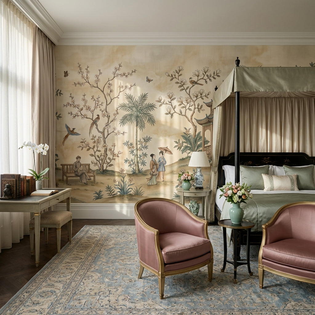 Traditional Landscape Wallpaper Vintage Asian-Inspired Wall Mural