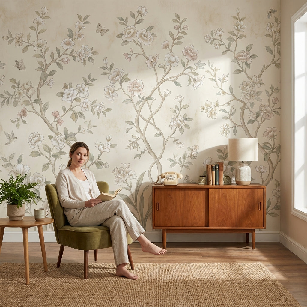 Chinoiserie Floral Wallpaper Vintage Nature Wall Mural