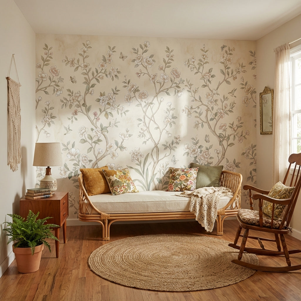 Chinoiserie Floral Wallpaper Vintage Nature Wall Mural