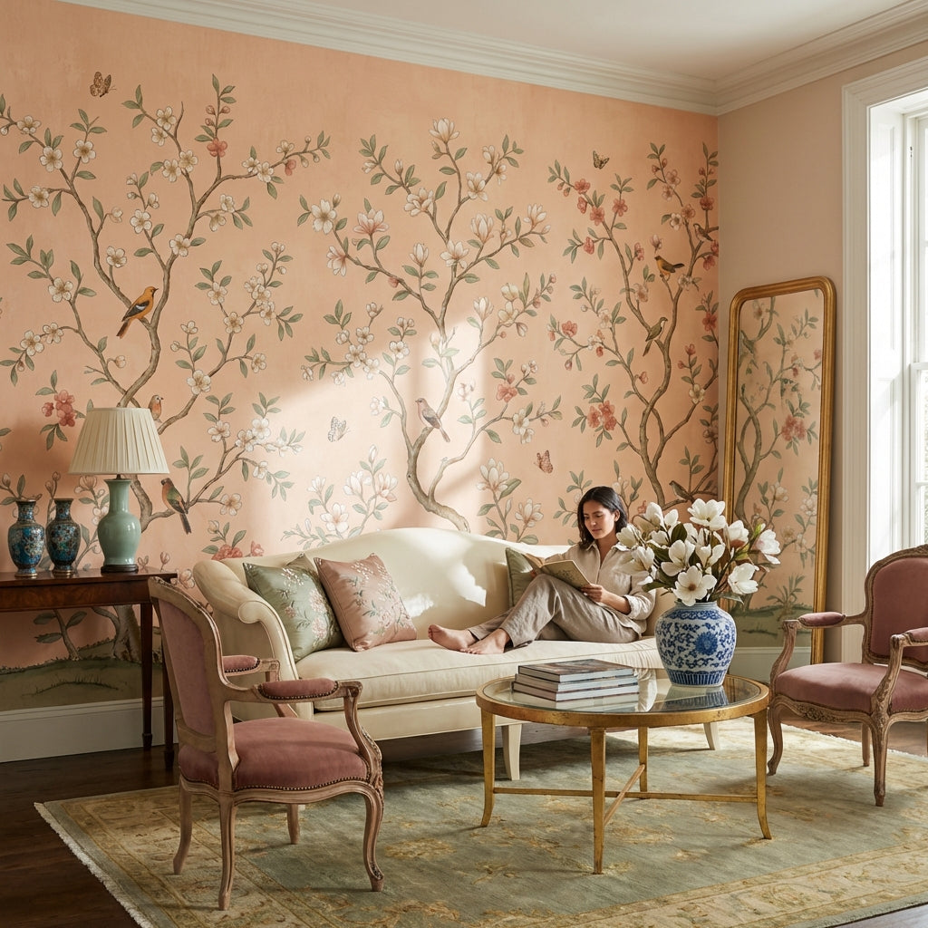 Chinoiserie Floral Wallpaper Vintage Nature Wall Mural