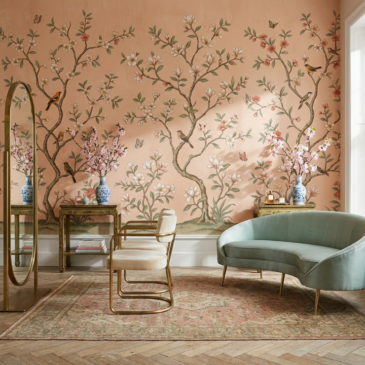 Chinoiserie Floral Wallpaper Vintage Nature Wall Mural