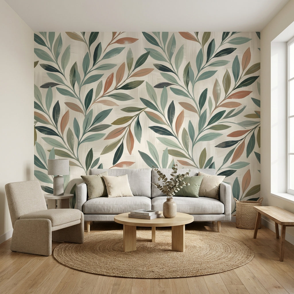 Shades Of Green Wallpaper Leaf Wall Mural