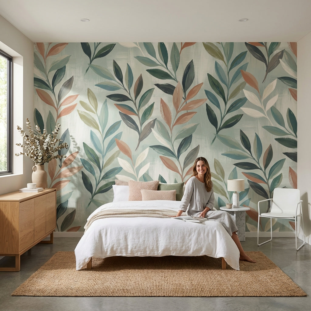 Shades Of Green Wallpaper Tropical Leaf Wall Art