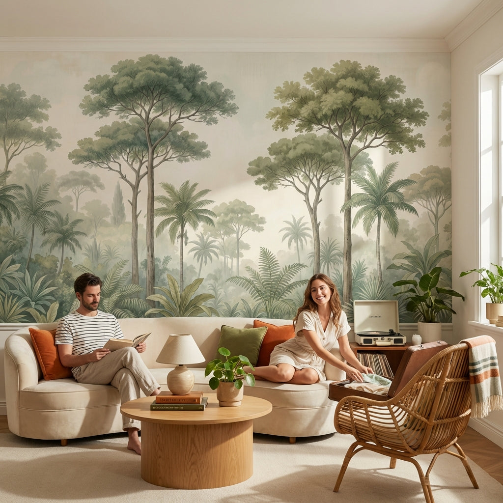 Tropical Landscape Wallpaper Vintage Greenery Wall Mural