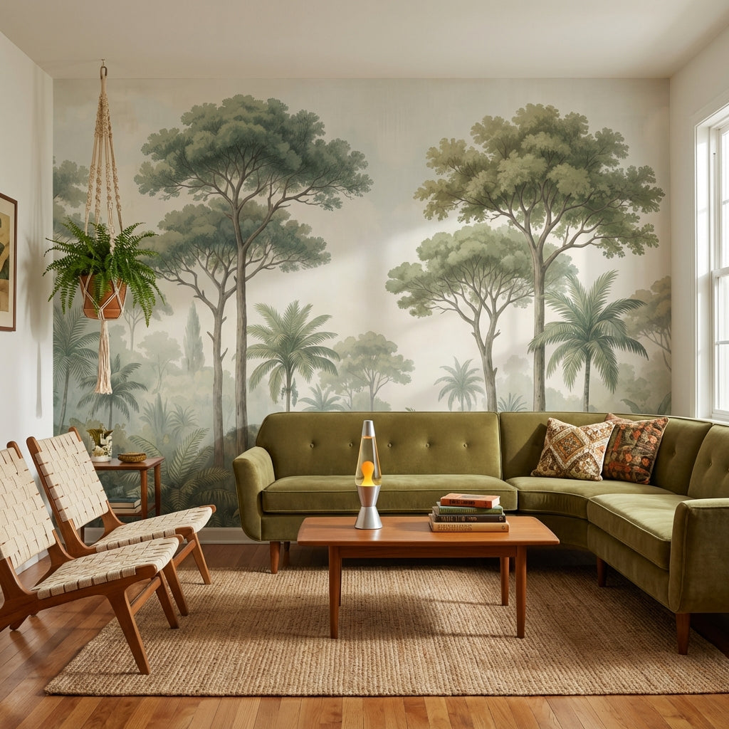 Tropical Landscape Wallpaper Vintage Greenery Wall Mural