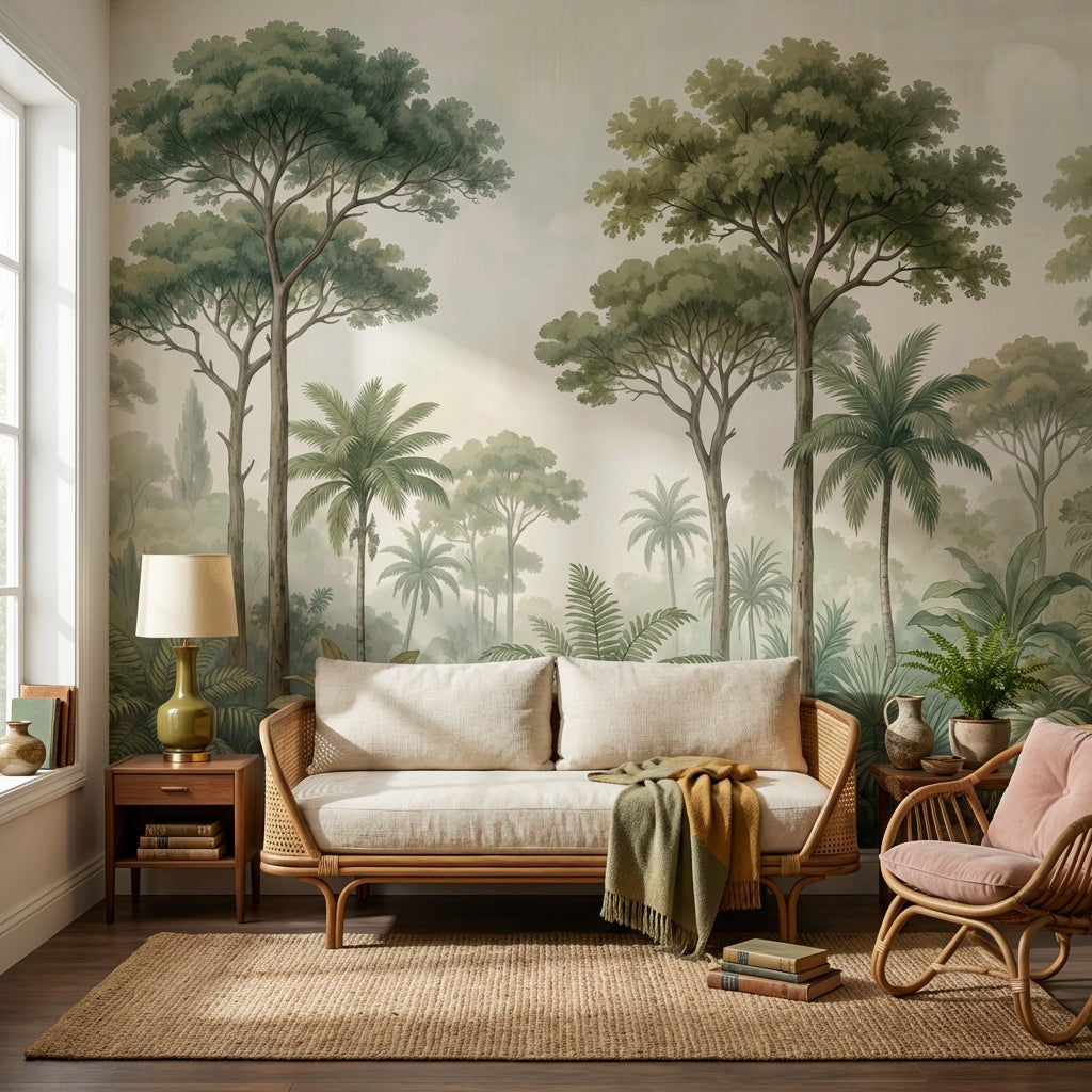 Tropical Landscape Wallpaper Vintage Greenery Wall Mural