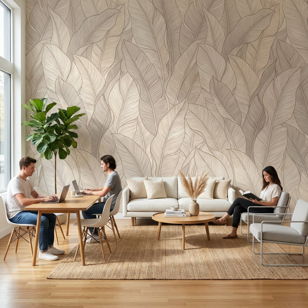 Leaves Wallpaper Beige Modern Wall Mural