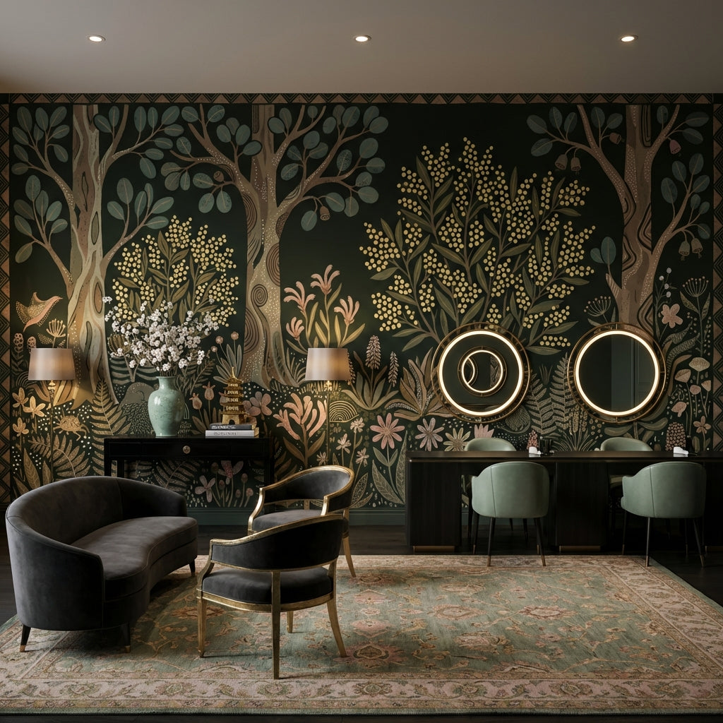 Whimsical Forest Wallpaper Vintage Nature Wall Mural