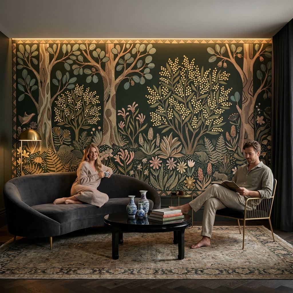 Whimsical Forest Wallpaper Vintage Nature Wall Mural