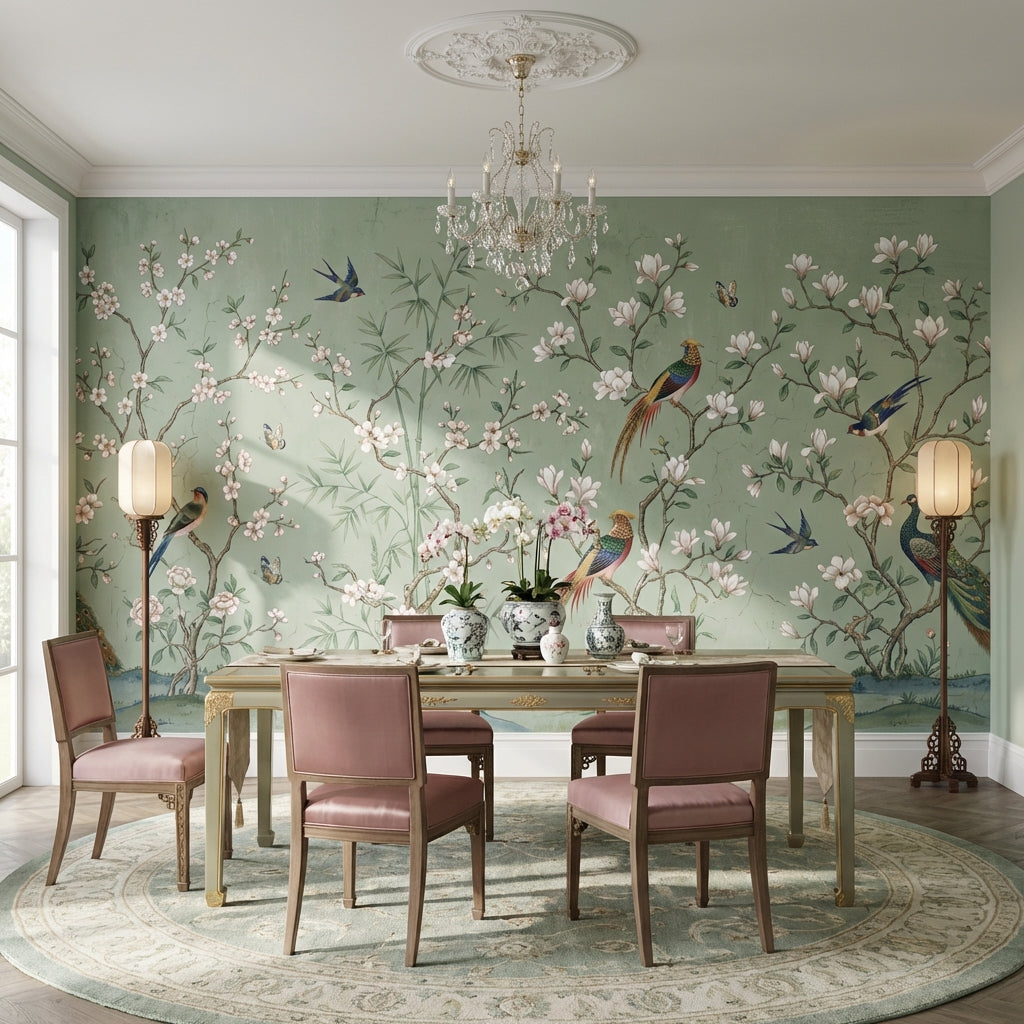 Floral Chinoiserie Wallpaper Birds Vintage Wall Mural