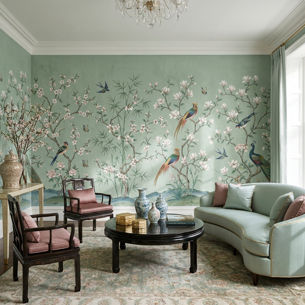 Floral Chinoiserie Wallpaper Birds Vintage Wall Mural