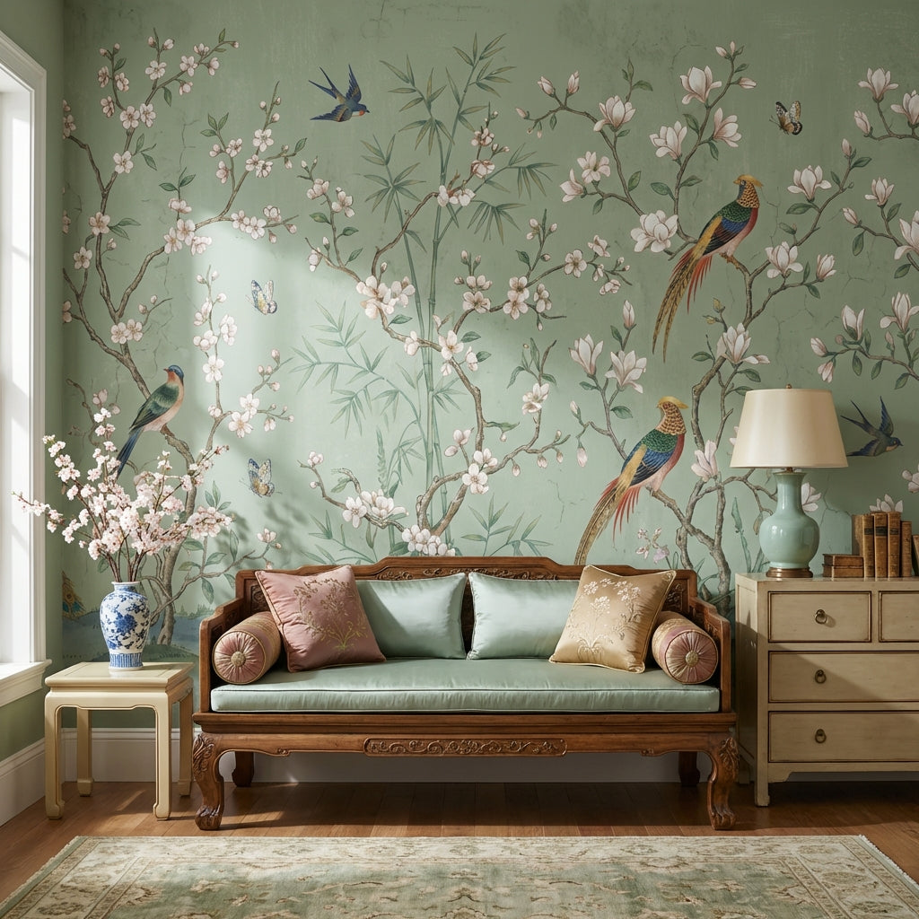 Floral Chinoiserie Wallpaper Birds Vintage Wall Mural