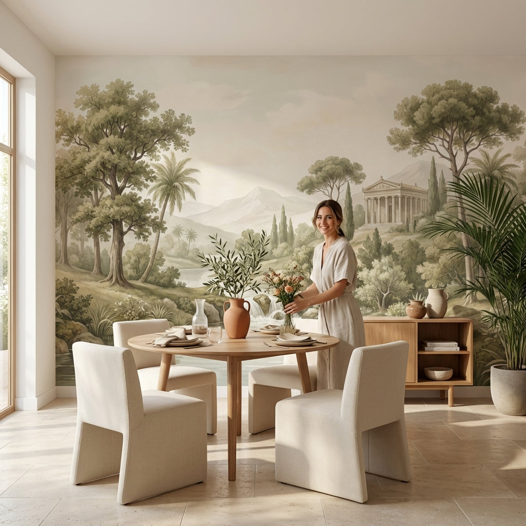 Shades Of Green Wallpaper Classic Temple Wall Mural