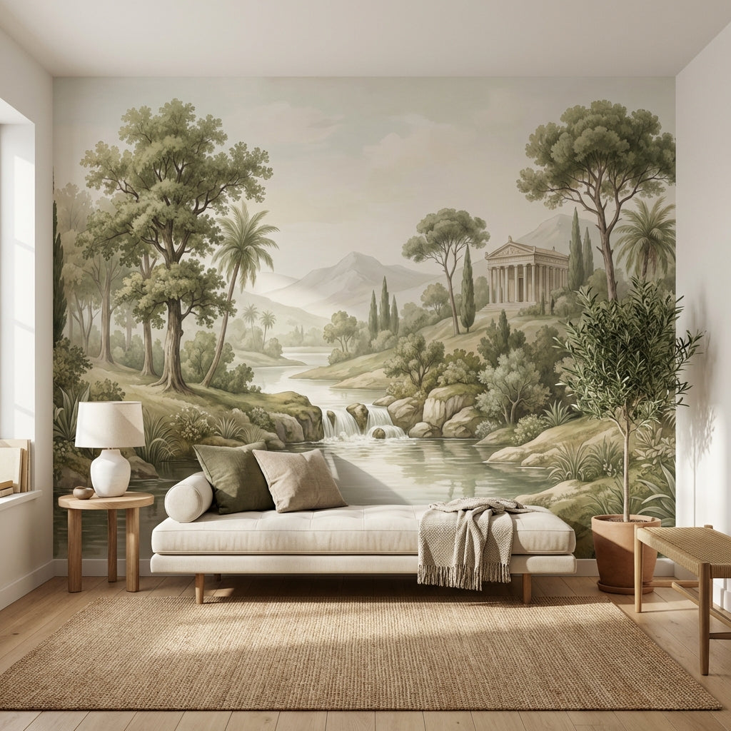 Shades Of Green Wallpaper Classic Temple Wall Mural