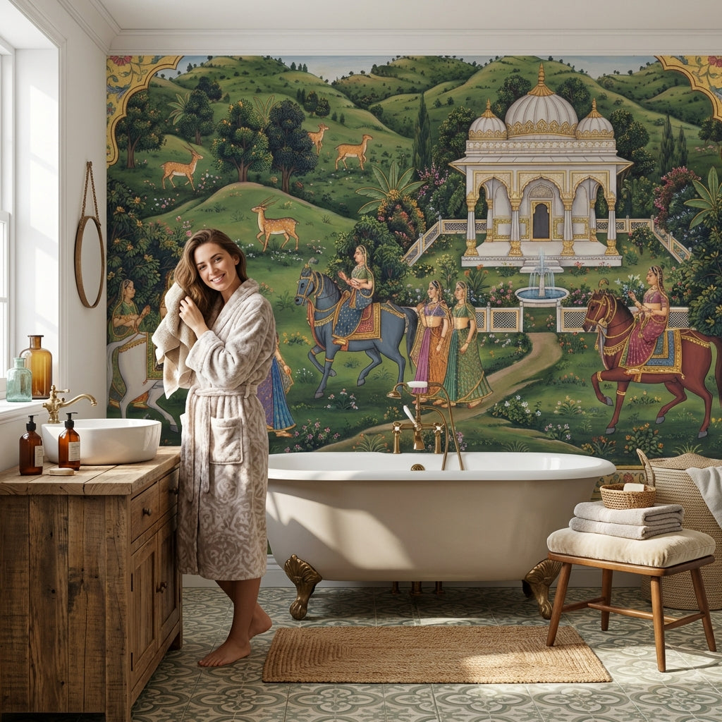 Traditional Landscape Wallpaper Green Vintage Wall Mural