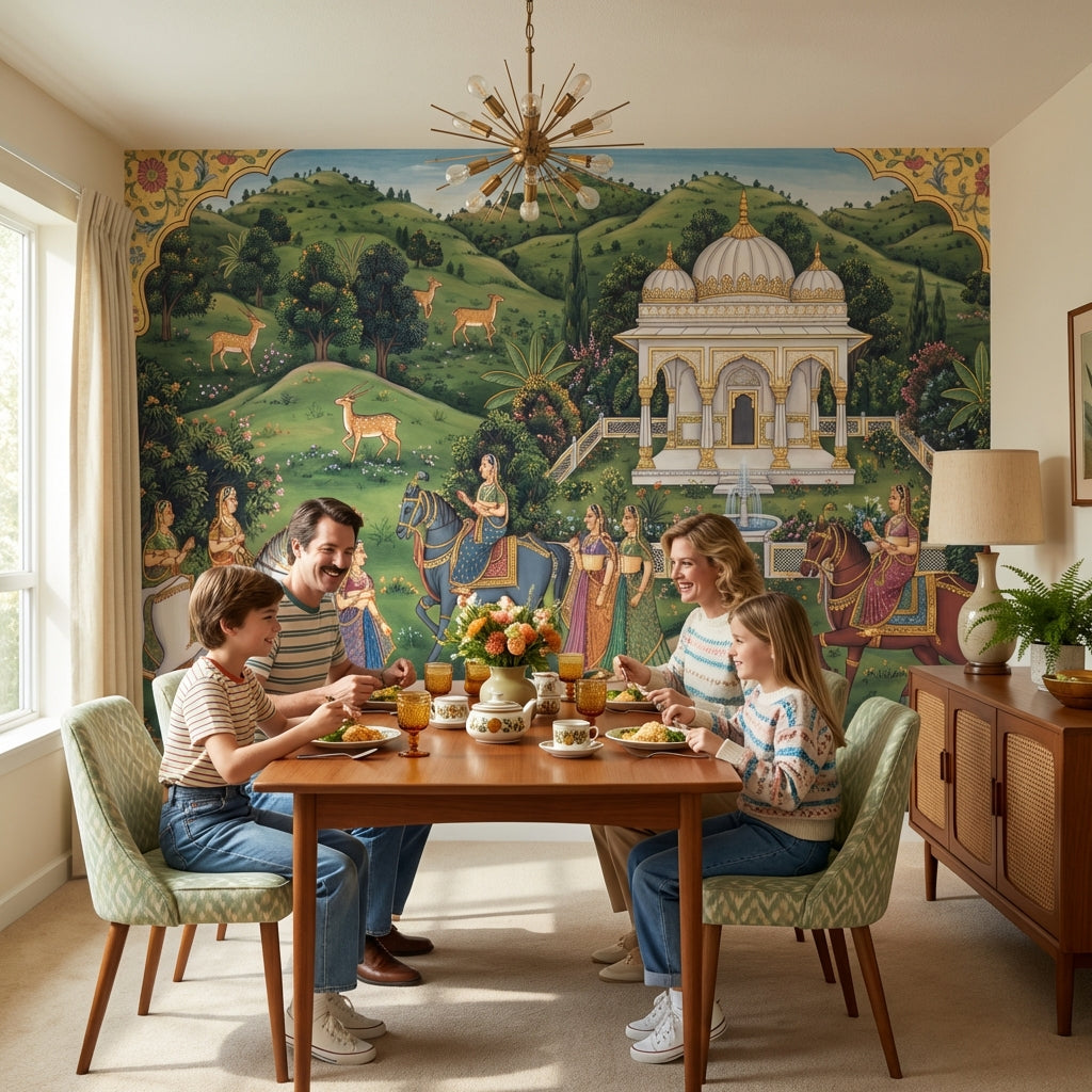 Traditional Landscape Wallpaper Green Vintage Wall Mural