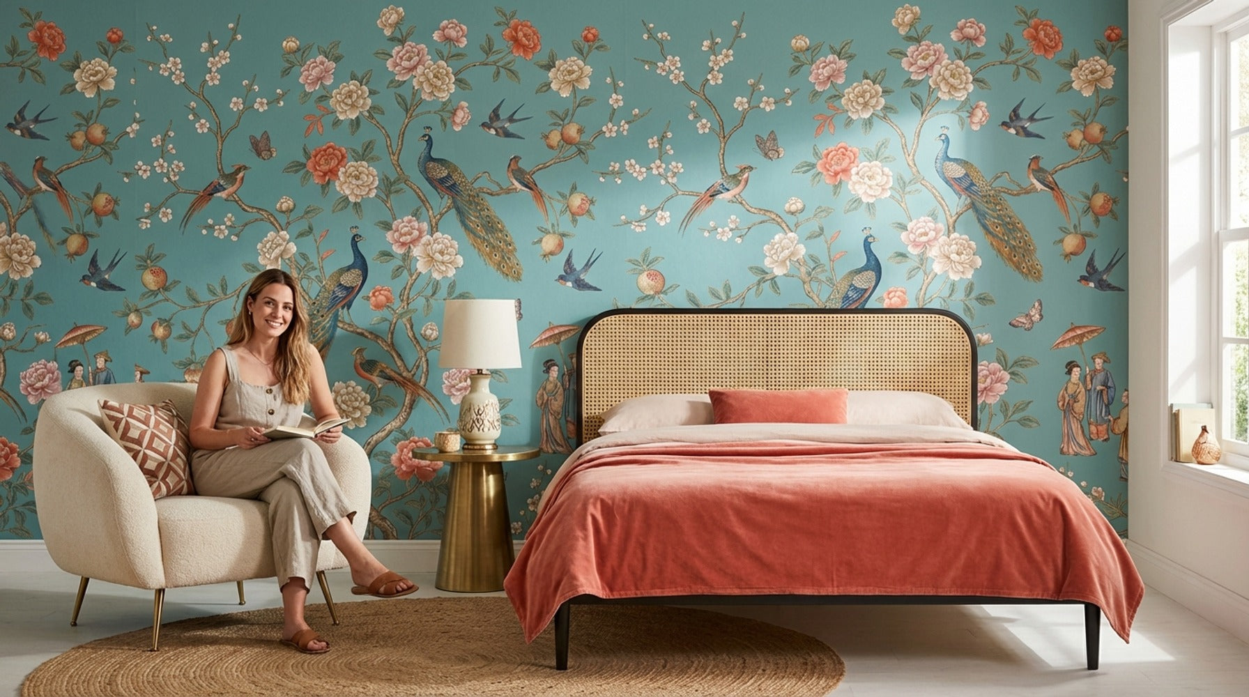 Peacocks Wallpaper Floral Asian Wall Mural