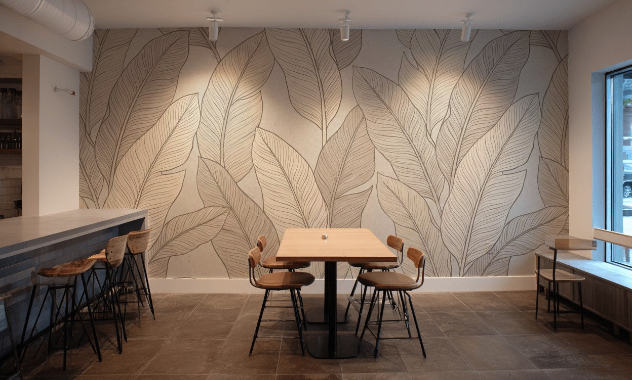 Beige Leaves Wallpaper Minimalist Modern Wall Decor