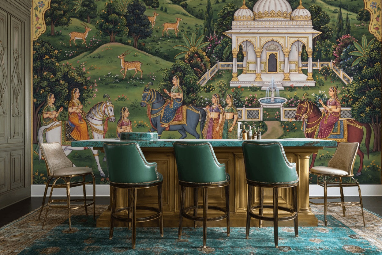 Traditional Landscape Wallpaper Green Vintage Wall Mural