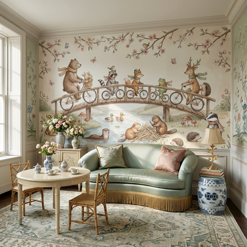 Whimsical Animals Wallpaper Pastel Nature Wall Mural