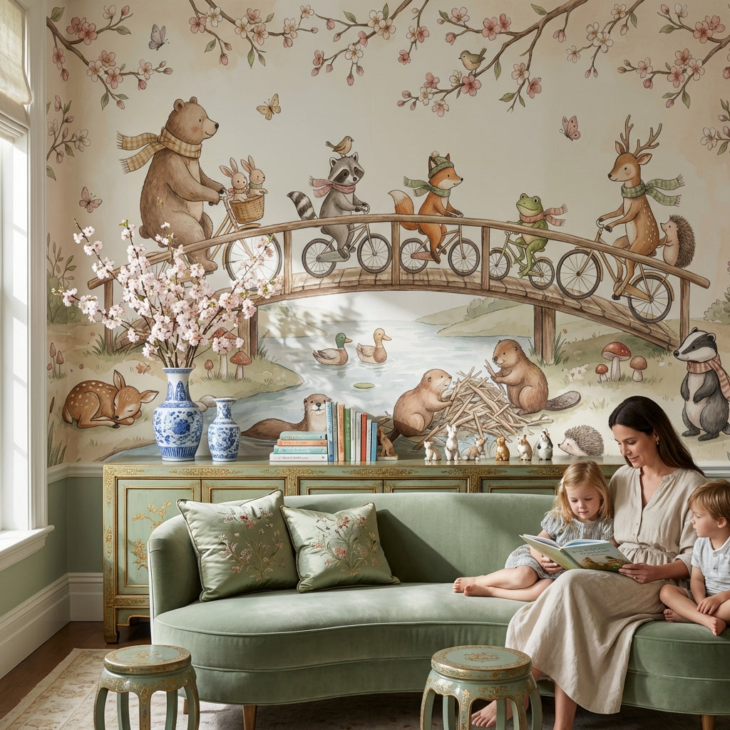 Whimsical Animals Wallpaper Pastel Nature Wall Mural