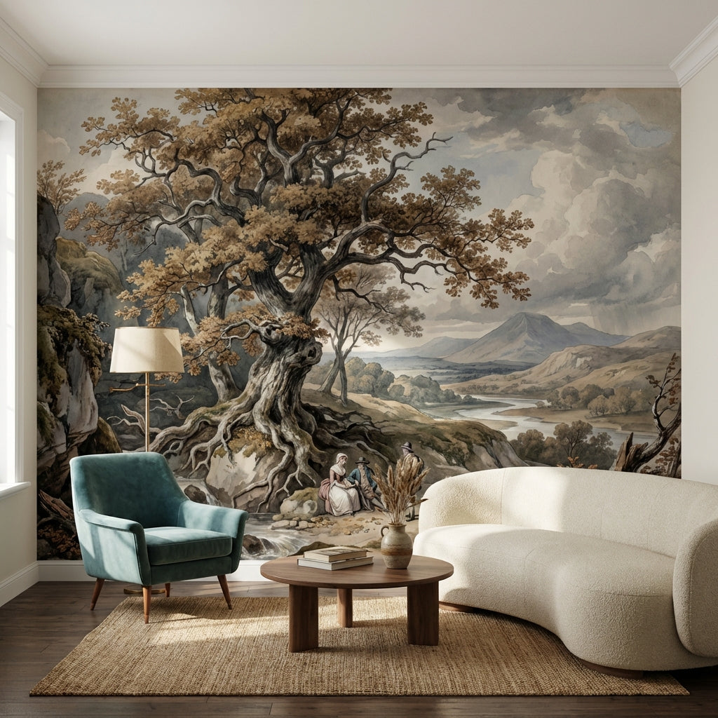 Cloudy Sky Wallpaper Vintage Landscape Wall Mural
