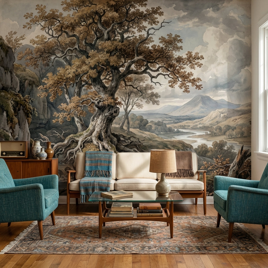 Cloudy Sky Wallpaper Vintage Landscape Wall Mural