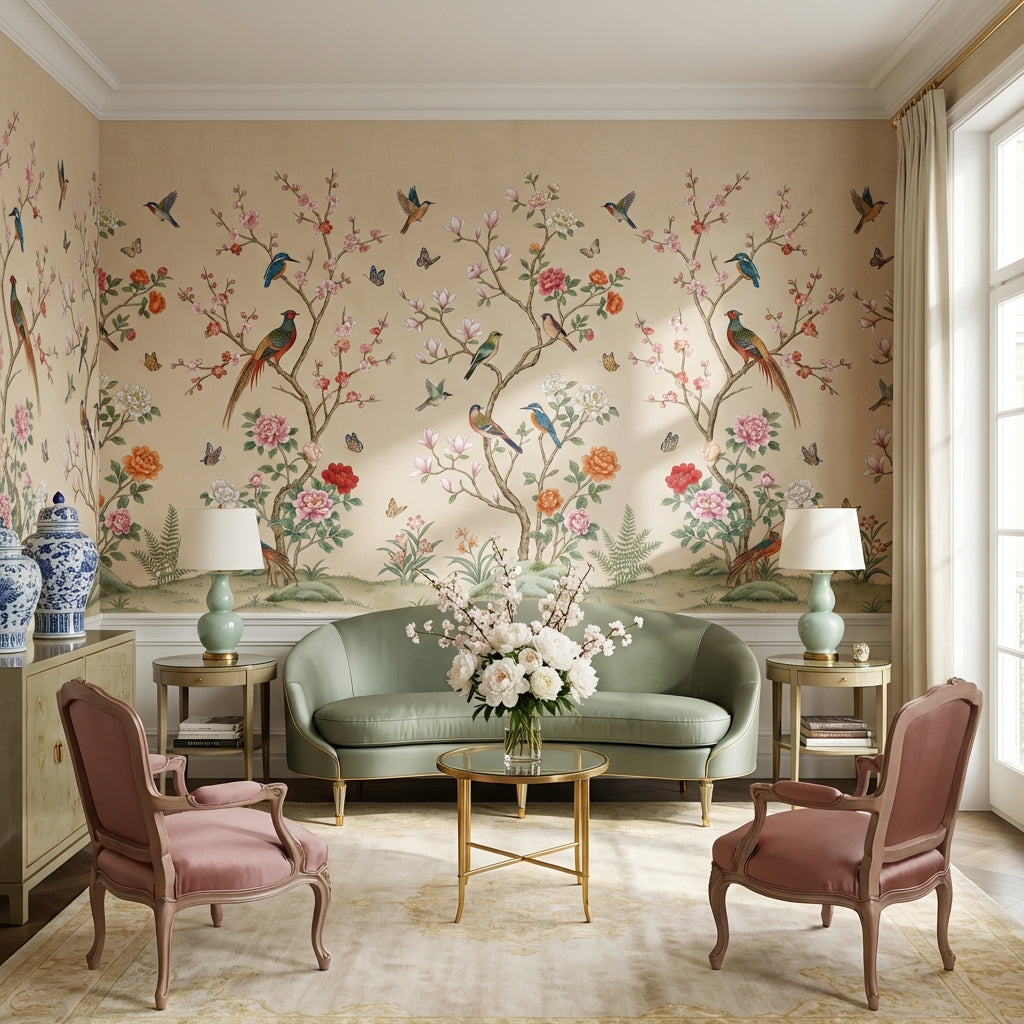 Chinoiserie Floral Wallpaper Birds Nature Wall Mural