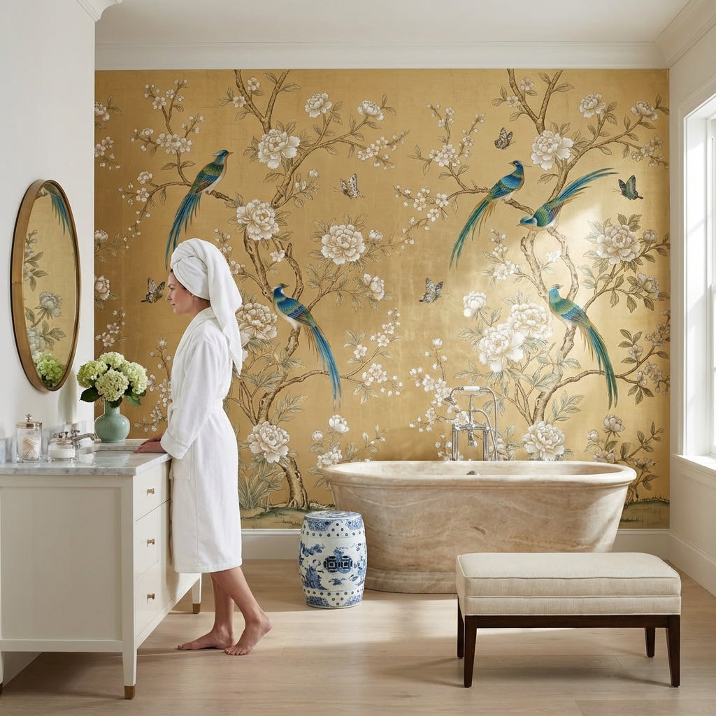 Floral Wallpaper Birds Vintage Wall Mural