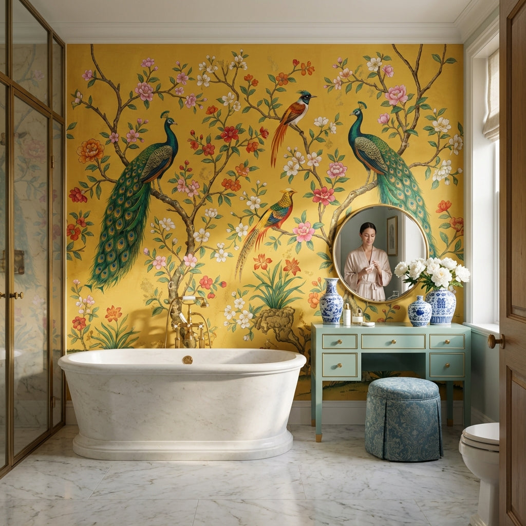 Peacocks Wallpaper Floral Birds Wall Mural