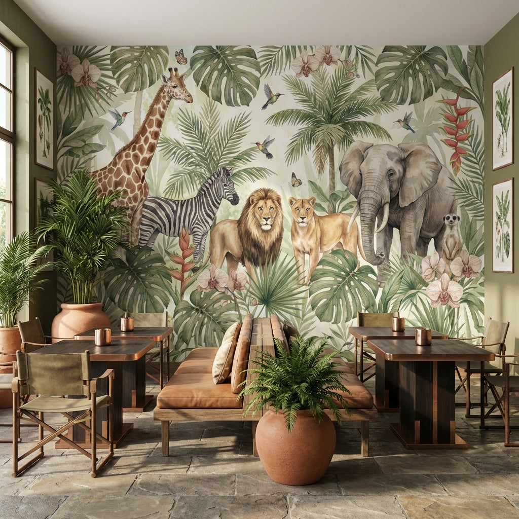 Jungle Animals Wallpaper Tropical Watercolor Wall Mural
