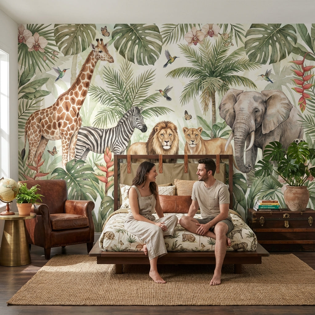 Jungle Animals Wallpaper Tropical Watercolor Wall Mural