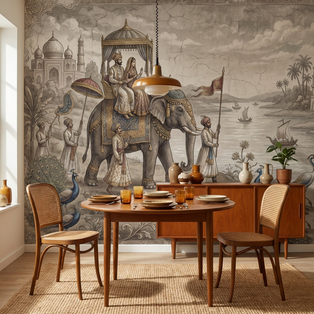 Mughal Procession Wallpaper Royal Elephant Wall Mural