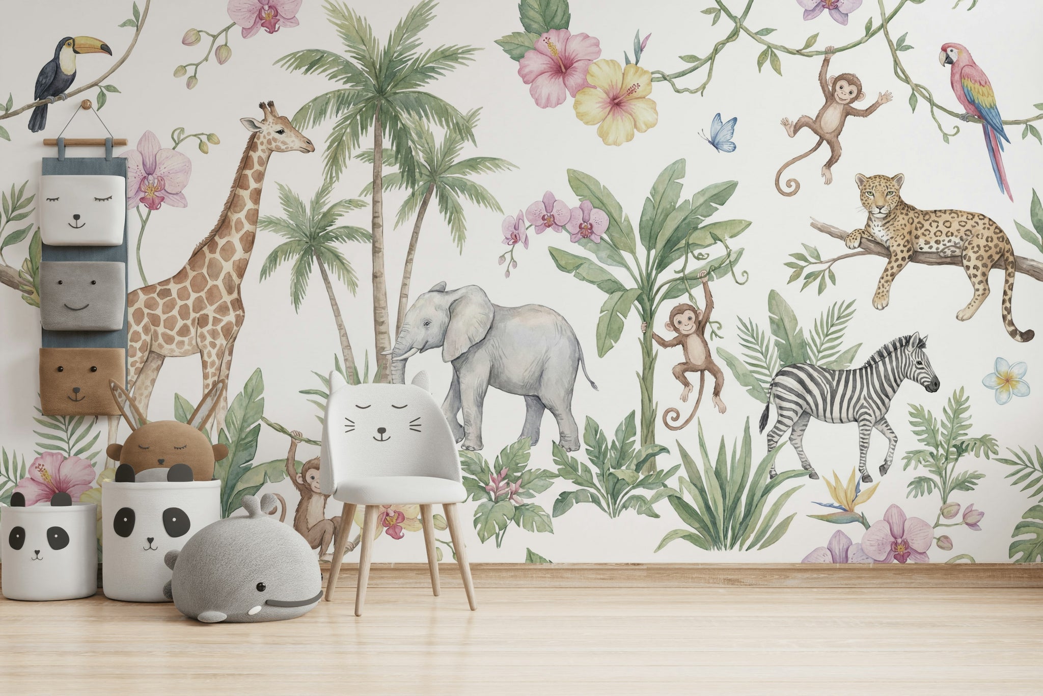 Jungle Animals Wallpaper Tropical Floral Wall Mural